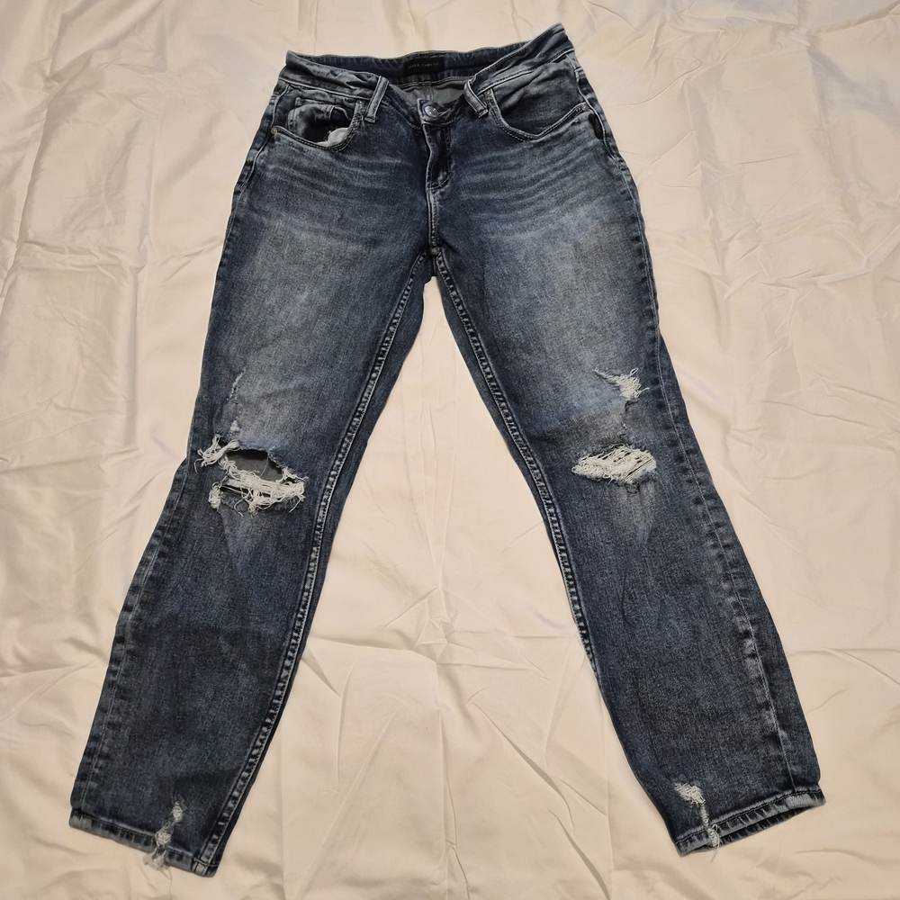 Silver Jeans Distressed Light Wash Mid Rise Boyfriend Jeans Size 26